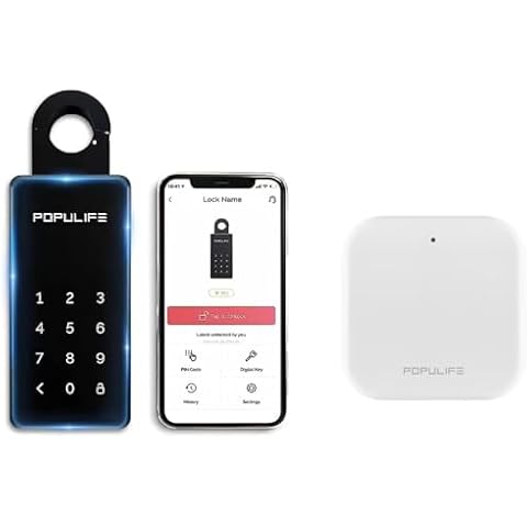 WiFi Lock Box for Outside with Gateway, Remotely Control Smart Key Lock Box, Wireless Lock Box for House Key, Door Handle & Wall Mount Sturdy Alloy Lockbox IP66 Waterproof Cover