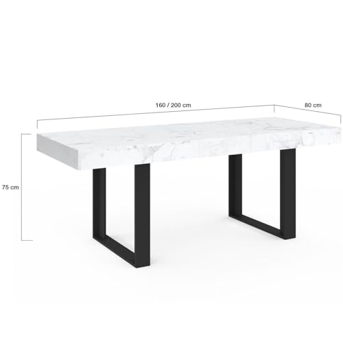 Table extensible Phoenix résolvez le manque de place avec le plateau effet marbre blanc 160-200 cm