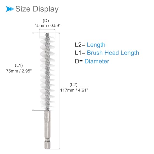 Image of Bore Brush, 15mm Dia 75mm Length, Nylon Twisted Cleaning Wire Brushes with 1 /4 inch Hex Shank - (Applications: for Power Drill)
