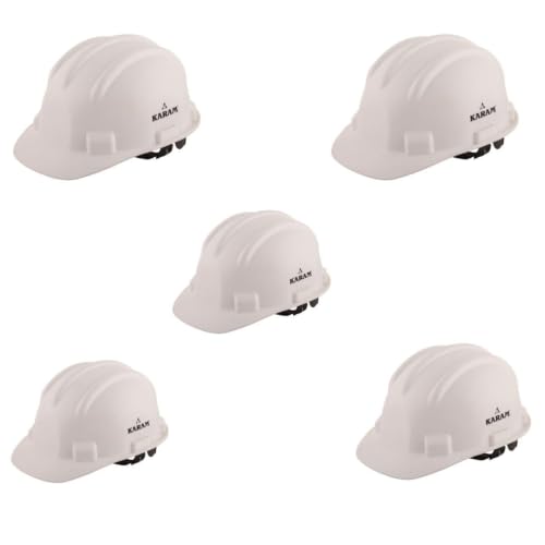Image of KARAM PN521 ISI Marked Safety Helmet for Construction & Outdoor Activities | Adjustable Chin Strap & Rachet Type Adjustment | Lightweight, Comfortable & Durable Hard Hat | White | (Pack of 5)
