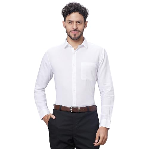 Image of Raymond Men Slim Fit Solid Pattern Linen Cotton Blend Regular Collar Full Sleeve Casual Shirt