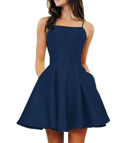 RSOETOO Spaghetti Straps Homecoming Dress for Teens 2025 Satin Short Prom Dresses Cocktail Dress RO064