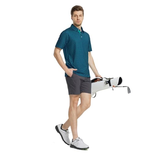 M MAELREG Mens Golf Shirt Short Sleeve Dry Fit Print Moisture Wicking Performance Patterns Collared Polo Shirt