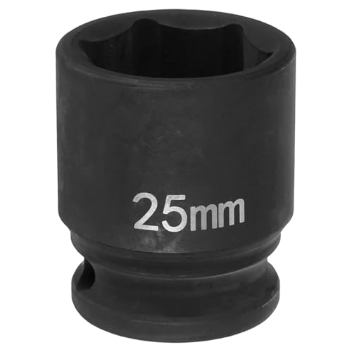 Image of sourcing map 6 Point Impact Socket 25mm Metric Socket 1/2" Square Drive 1.65" (42mm) Long Phosphated Cr-Mo Steel Spindle Axle Hex Nut Sockets, Black