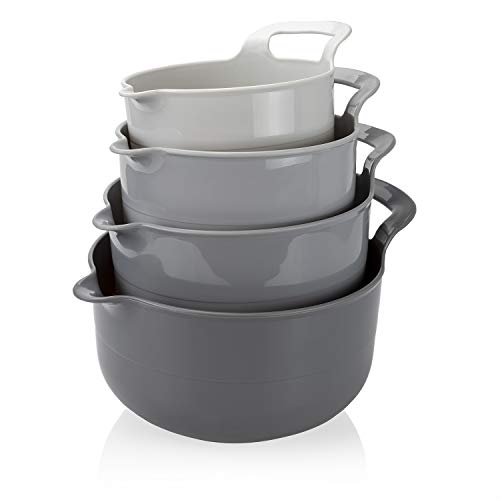 Cook with Color Mixing Bowls - 4 Piece Nesting Plastic Mixing Bowl Set with Pour Spouts and Handles Ombre Gray