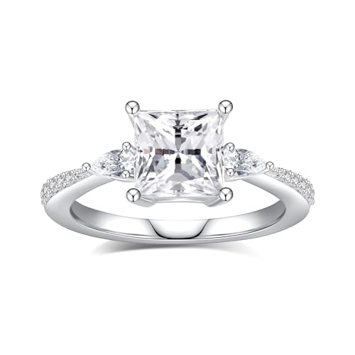 2CT Moissanite Engagement Ring for Women，D Color VVS1 doubel band Princess Cut Solitaire S925 Sterling Silver Plated 18k White Gold Wedding Promise Anniversary Ring2