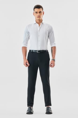 Image of SNITCH Men Formal Trousers | Tailored Pleated Design with Regular Fit & Smooth Texture | Premium Polyester Blend for Office, Meetings & Special Occasions