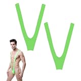 FUHAMJ 2 Stück Herren Badeanzug, Mankini Unterwäsche, Mankini Borat V-Sling Stretch, Bodysuit Tanga Reizwäsche, Lustiger Badeanzug Junggesellenabschied(Grün)