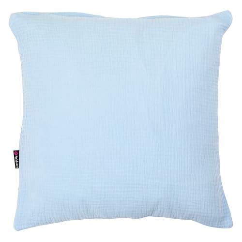 PinkZebra Bio-Musselin Kissenbezug 40 x 40 cm für Kinder & Erwachsene, ÖkoTex Zertifiziert, weicher Kopfkissenbezug GOTS-Zertifizierung, Kissenhülle, Blau