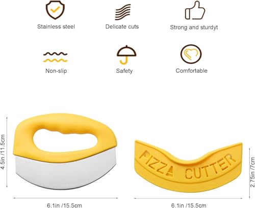 Image of NILKANTH Premium Stainless Steel Pizza Cutter, Sandwich Cutter & Food Chopper | Sharp Rocker Blade Pizza Knife | Non-Slip Grip Handle with Protective Sheath | Dishwasher Safe (Yellow)