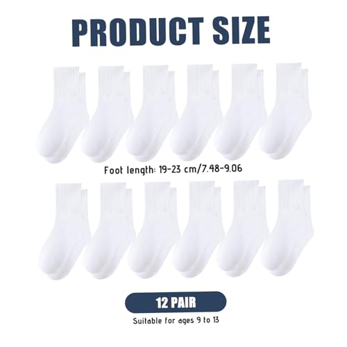 Cotton Socks Kids, 12 Pairs Soft Breathable Non Slip Mid-Calf Crew Socks for Kids Boys Girls Students Age 9-13, Compression Calf4