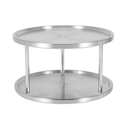 Glakyur Rack Bandeja Organizador de Acero Inoxidable 360 ​​Grado Platino Vinilo Giratorio 2 Soporte para Mesa de Comedor Encimeras Cocina Gabinetes