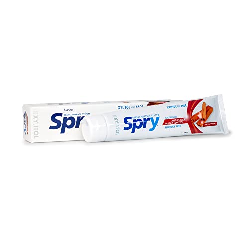 Spry Natural Xylitol Toothpaste 5oz for Adults and Kids - Fluoride Free, Gentle for Sensitive Teeth Whitening and Remineralizing, Breath Freshening, Mouth Moisturizing, Cinnamon (Pack of 1)