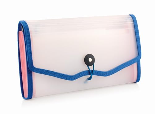 Image of Polen Expanding Cheque Book Holder Case, 13 Pocket Transparent Passbook Holder /Bill Folder /Passport /Memo Card /Cash Storage Pouch Organizer with Elastic Closure.(Blue)