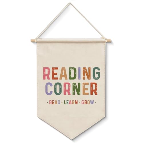XIPLUM Rainbow Reading Corner Wall Art Educational Poster Wall Decor Funny Reading Corner Print Hanging Pennant Banner Flag for Home Study Room Classroom, 12x16 Inches