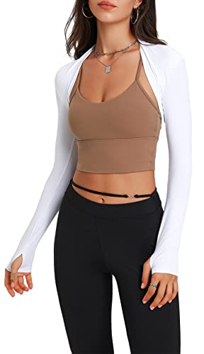Women Cropped Bolero Shrugs Sport Cardigan Shrugs Long Sleeve Open Front Stretch Shrugs Athletic Workout Shrugs White S #TOP21