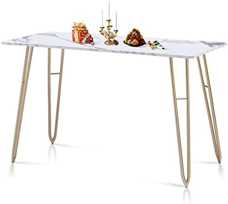 ivinta Kitchen Table Dining Table with Modern Italian Type Small, Simple Tea Table with Rectangle Wood Marble Pattern Board and Golden Metal Table Legs, for Carpet, Afternoon Tea (White, 44.9" W)