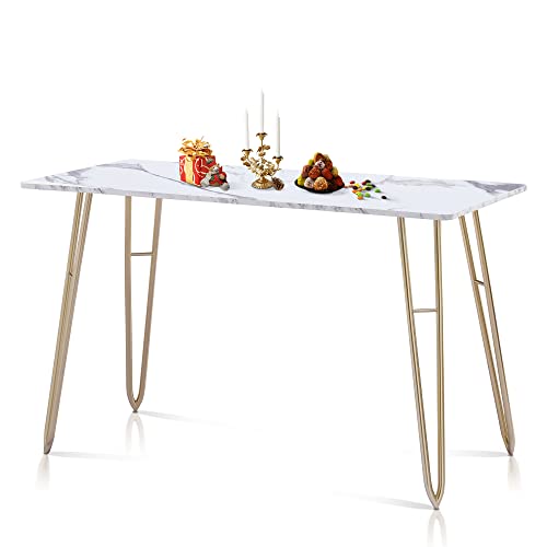 Ivinta Kitchen Table Dining Table With Modern Italian Type Small, Simple Tea Table With Rectangle Wood Marble Pattern Board And Golden Metal Table Legs, For Carpet, Afternoon Tea (White, 44.9" W) #TOP23