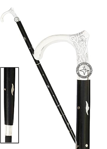 Walking Cane Rosewood Wooden Walking Stick with Nickel Brass Handle Gift for Men and Women 37 inch Black FDCX