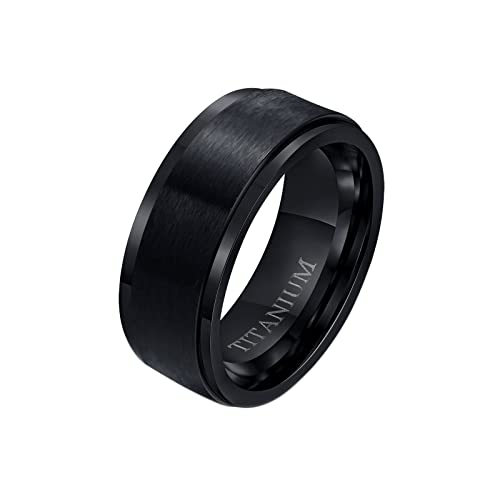Anillos de boda de titanio negro mate de 8 mm con grabado personalizado