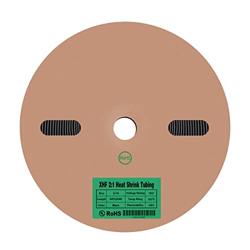 XHF 1/8" Heat Shrink Tubing Roll 55 Feet 2:1 Electrical Industrial Heat Shrink Tubing for Cable Insulation, UL Listed & Rohs Compatible, Black 1/8"-55 Feet