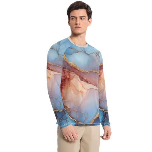 Marble Blue Red Men's Rash Guard Fishing Elasticity UV Sun Protection Water Fishing3