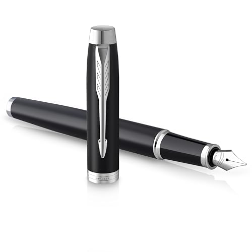 PARKER IM Pluma estilográfica | negro mate con detalles cromados | punta mediana con tinta azule | caja para regalo