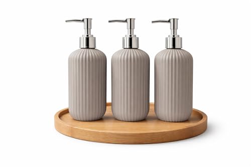 Image of LAGET 300ml Soap Dispenser for Wash Basin - Plane Ribbed Design | Kitchen and Bathroom Accessories Items | Refillable Handwash Dispenser Bottle- Set of 3 (Grey)