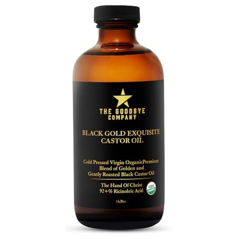 The Goodbye Company Jamaican Black and Gold Exquisite Castor Oil Blend – USDA Organic, Cold Pressed and Unrefined; Pure Hexane Free Organic Castor Oil for Body, Skin, Hair, Eyelashes and Eyebrows Cover