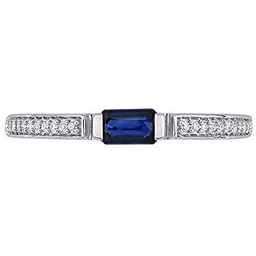 0.70 Carat Blue Sapphire And Natural Diamond Baguette Bridal Engagement Rings For Women 10KT Solid White Gold Anniversary Wedding Prong Setting (Blue Sapphire 0.5 ctw,Clarity I1-I2 , Color HI)2