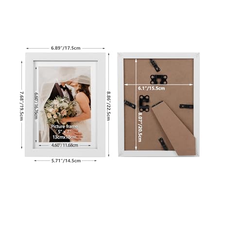 EXYGLO 4er Set Bilderrahmen 13x18 cm mit Passepartout oder 15x20 cm ohne Passepartout, Elegante Fotorahmen mit weißen Holzmaserungsrahmen… – Ansicht 2