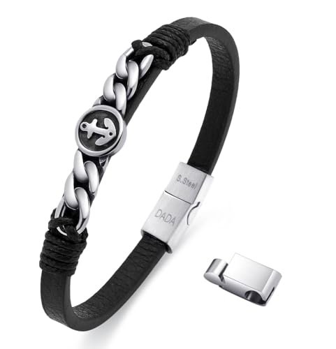 Dada Gioielli - Pulsera para Hombre en Acero y Cuero Auténtico con Ancla o Rosa...