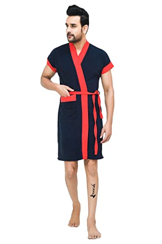 Image of Terry Men Bath robe Fit Upto 42 inches Navy Red