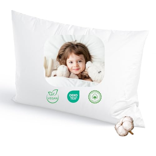 Kopfkissen 40x60 für Kinder - Kinderkopfkissen mit Baumwollbezug & Waschbar bis 60°C & höhenverstellbar - Hochwertige Daunenalternative Füllung,...