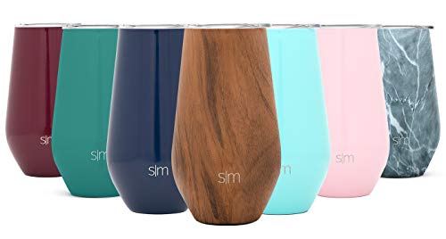 Simple Modern Spirit 16oz Wine Tumbler with Lid - Vacuum Coffee Mug Stemless Cup 18/8 Stainless Steel Pattern: Wood Grain