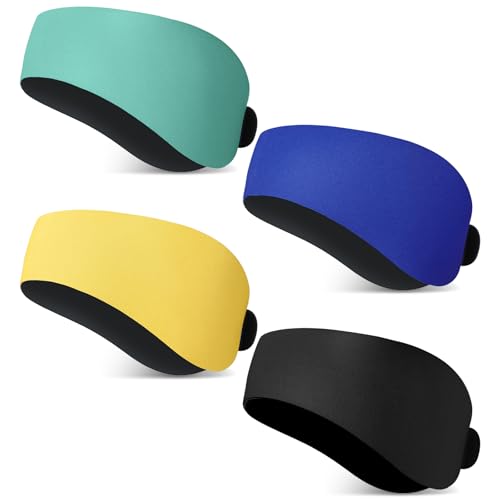 Lunmon 4 Pieces Swimming Headbands Waterproof Safety Earplugs for Adults Colorful Water Headbands Adjustable Swimming Ear Band Protectors for Pool Surfing Diving Showering Water Sports (Classic Color)