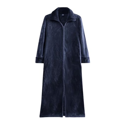 Celanisai - Bata de invierno para hombre sin capucha de franela y forro polar con cremallera, kimono, bata con cierre de gancho y anillo, ropa de casa esponjosa, bata de sauna, ropa de invierno y