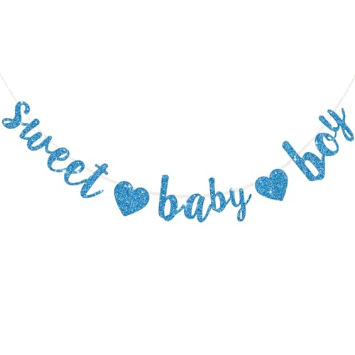 RICHHHA Glitter Sweet Boy Baby Banner NO DIY Pre-Strung Baby Gender Party Banner For Boys Its A Boy Banner Baby Shower Decorations First Birthday Party Supplies Sky Blue