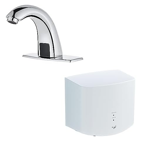Chrome Touchless Bathroom Faucet and White Commercial automatic Hand Dryer Set Cover