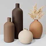 Tvzouo Ceramic Vase Set of 4, Decorative Neutral Modern Flower Vases for Home Decor, Living Room, Shelf Decor, Bookshelf, Kitchen, Centerpiece, Table, Bedroom, Office, Farmhouse