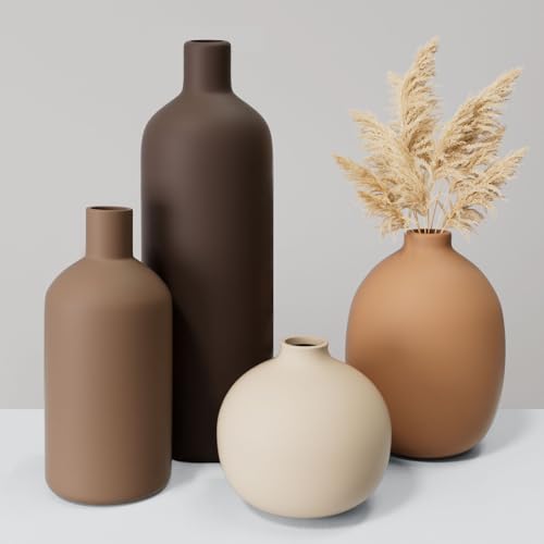 Tvzouo Ceramic Vase Set of 4, Decorative Neutral Modern Flower
