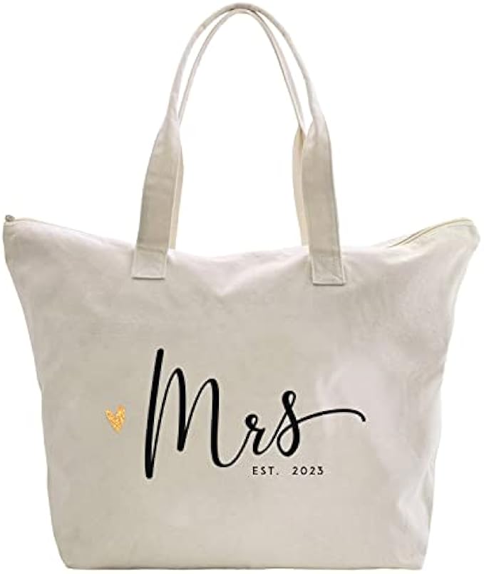 CARAKNOTS Future Mrs 2023 Bride Tote Bag Wedding Bachelorette Bridal Shower Gifts Canvas Large Travel Shoulder Bag with Interior Pocket