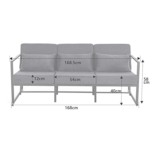 Mingone Sofa 3 Sitzer, Kleines Sofa, Küchensofa, Mehrsitzsofa, Sitzgruppe mit Metallgestell Leinenbezug, Retro-Stuhl, Couch für Wohnzimmer Küche(Grau, 168 x 72 x 72 cm) – Bild 4
