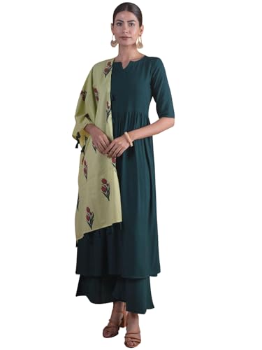 Image of Libas Women's Printed Rayon Anarkali Kurta With Palazzos & Dupatta