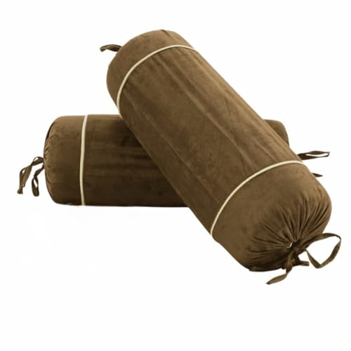 Image of AURAVE Suede 300 TC Printed Bolster Cover with Drawstring Closure, Set of 2, Soft Breathable Durable Machine Washable for Sofa Bed & Home Decor, 15 inchx30 inch, Coffee Brown | Cover Only