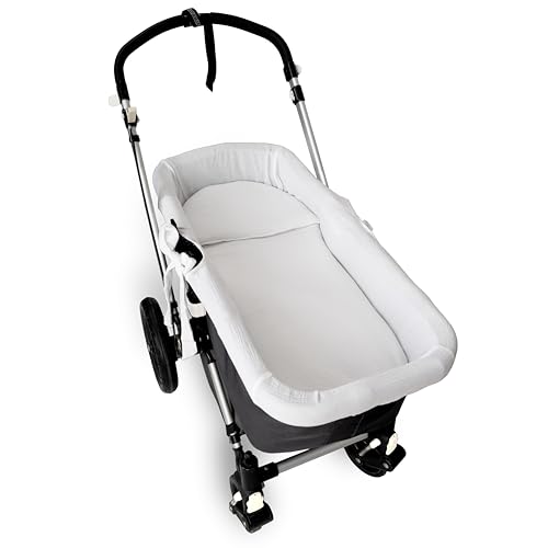 Babyline Cubre capazo Muselina 100% Algodón + Colchita + Almohada Muselina 100% Accesorios Set 3 Piezas. Fabricado En España. Hipoalergénica, Transpirable, Hipersuave (Blanco)