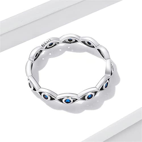 BISAER Evil Eye Ring 925 Sterling Silver with Royal Blue Gemstones Classics Lucky Eye Cubic Zirconia Stacking Eternity Finger Rings Bands Promise Ring for Lover Size 6-9…4