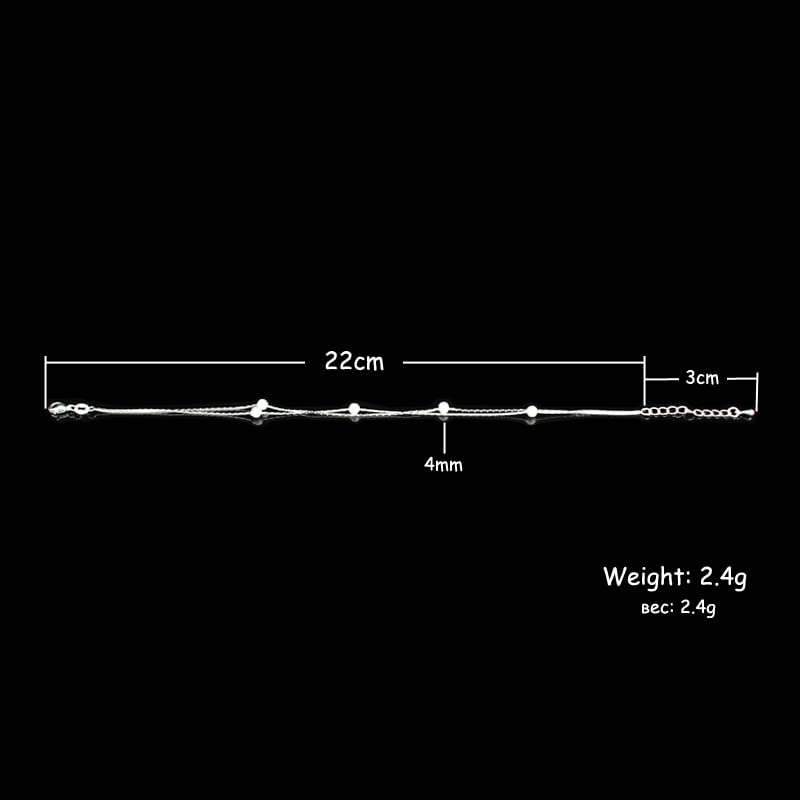 CMBSSTFC 925 Sterling Silber Doppelschichtige mattierte Perlen Fußkettchen Damen Kleiner Anhänger Strand Fußkette Schmuck, OZZKI