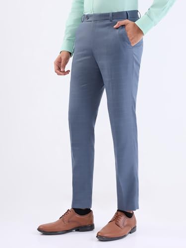 Image of Park Avenue Men's Regular Fit Mid Rise Neo Fit Checks Pattern Polyester Blend Flat Front Formal Trouser