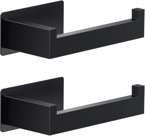 Auxmir Portarrollos Papel Higienico 2 Piezas Acero Inoxidable Baño Adhesivo, Fácil Instalación Soporte sin Taladro Autoadhesivo, Negro